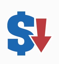 icon of dollar sign and downward pointing arrow
